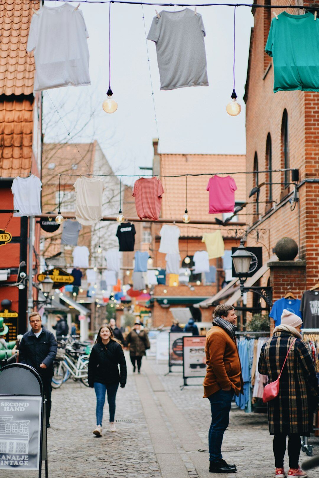 Local market scene with vendors and customers in Denmark