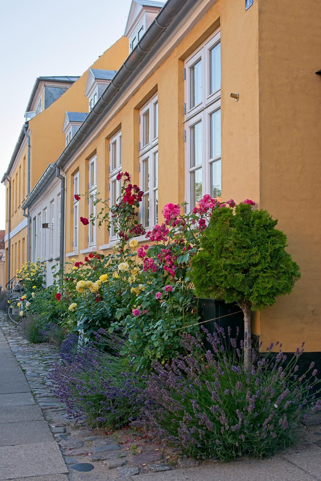 Photographer walking through a quiet Danish village street