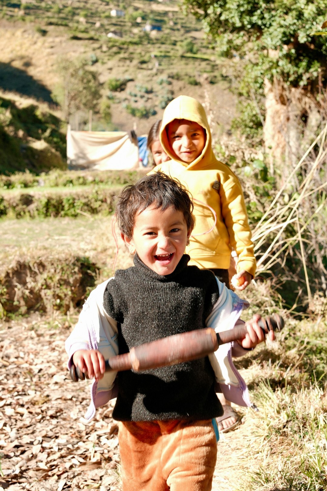 Children playing outside in a Danish neighborhood